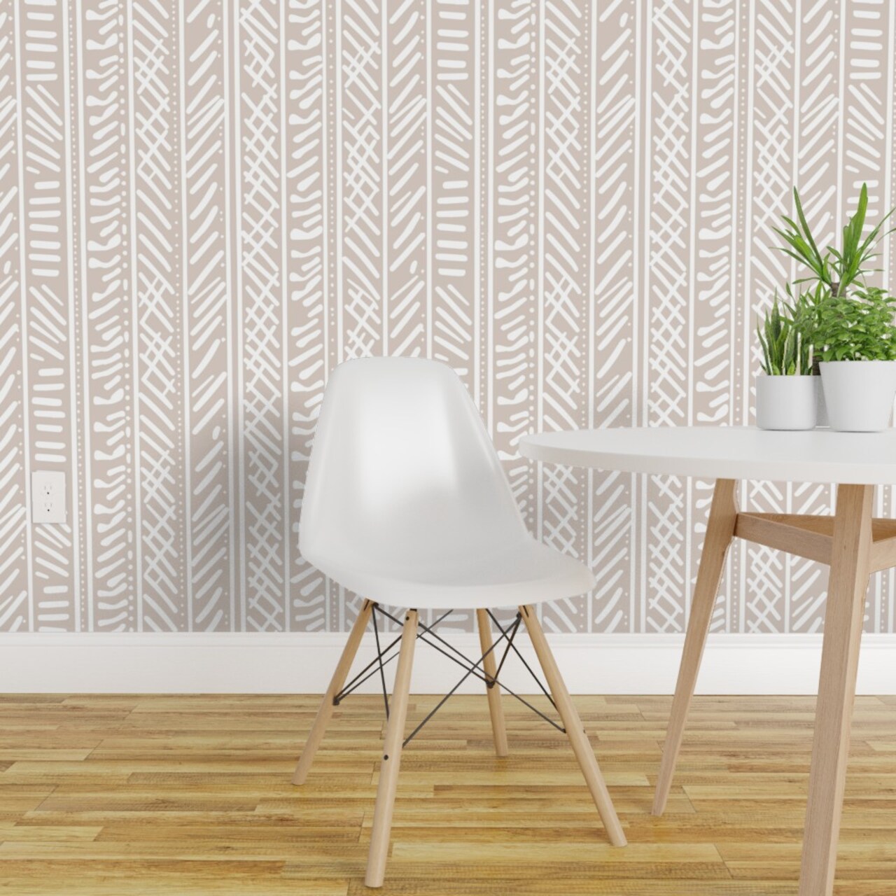Peel & Stick Wallpaper 2FT Wide Modern Boho Beige Mudcloth Lines Geometric Farmhouse Neutral Custom Removable Wallpaper by Spoonflower